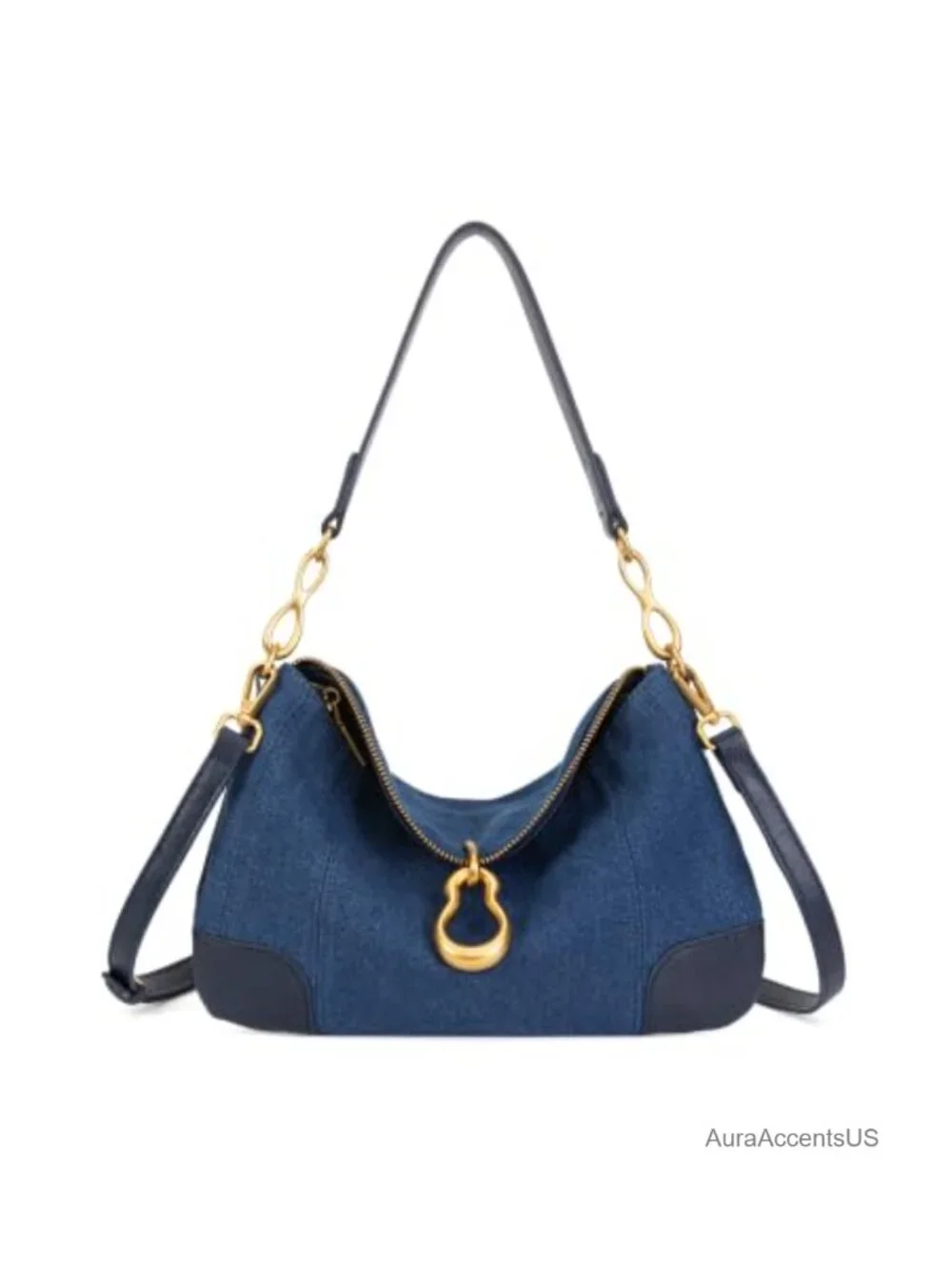 Hobo Shoulder Bag Women Retro Metal Pendant Satchel Purse Faux Leather